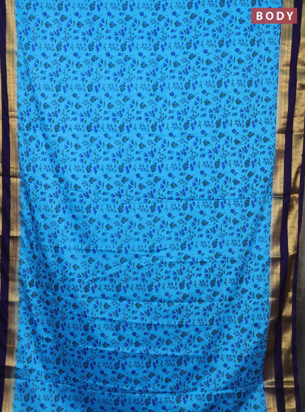 Semi mysore silk saree light blue and navy blue with allover prints and rettapet zari woven border