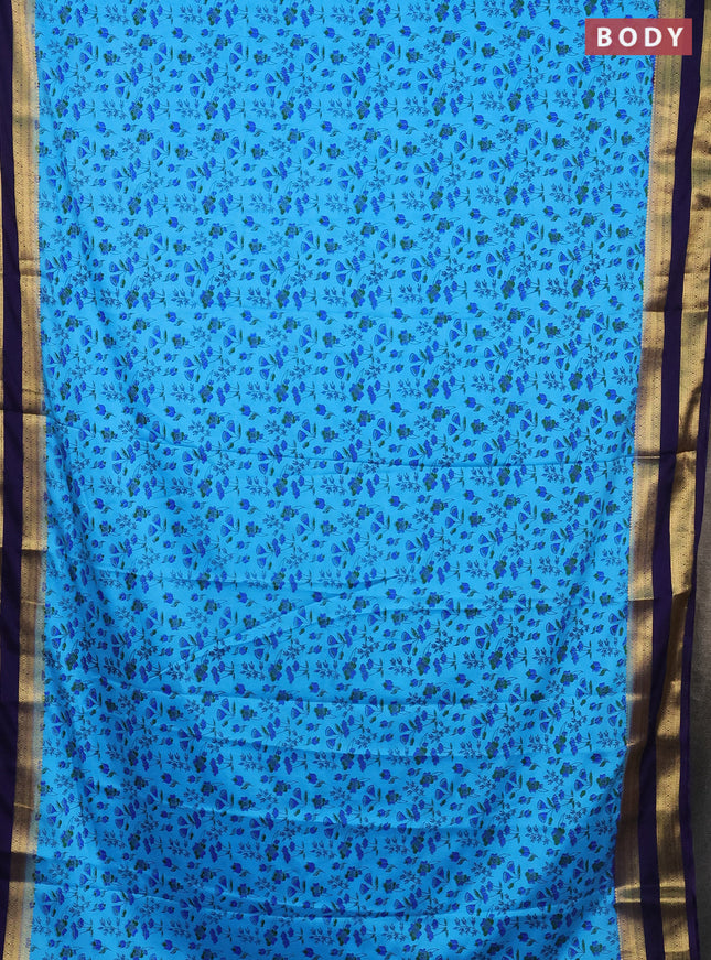Semi mysore silk saree light blue and navy blue with allover prints and rettapet zari woven border