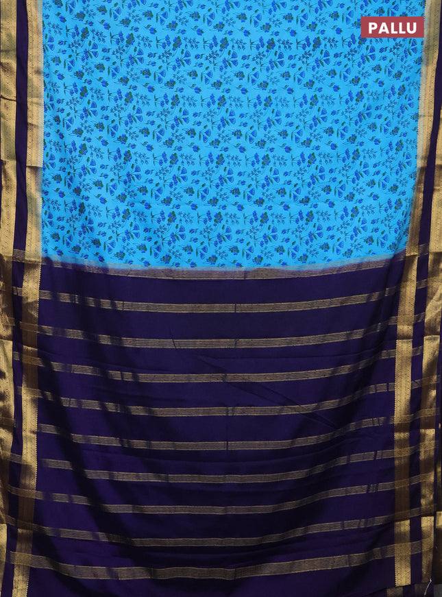 Semi mysore silk saree light blue and navy blue with allover prints and rettapet zari woven border