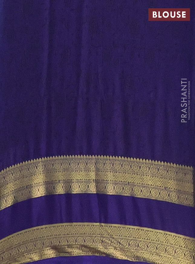 Semi mysore silk saree light blue and navy blue with allover prints and rettapet zari woven border