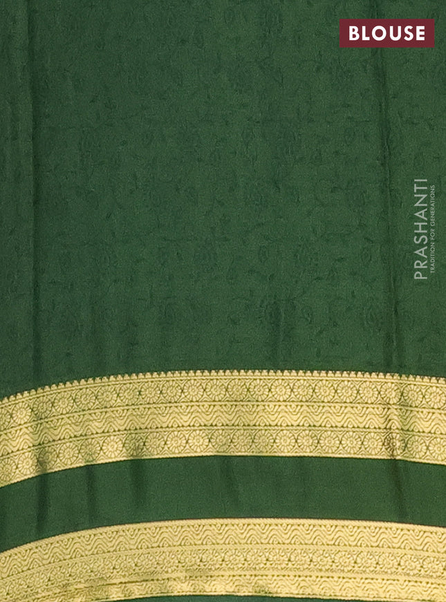 Semi mysore silk saree mustard yellow and green with allover prints and rettapet zari woven border