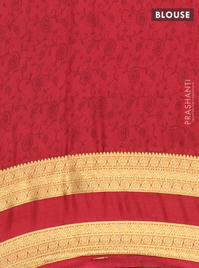 Semi mysore silk saree lime green and maroon with allover prints and rettapet zari woven border