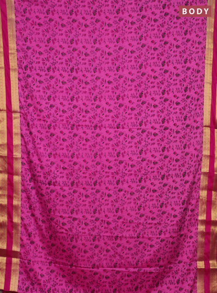 Semi mysore silk saree pink with allover prints and rettapet zari woven border