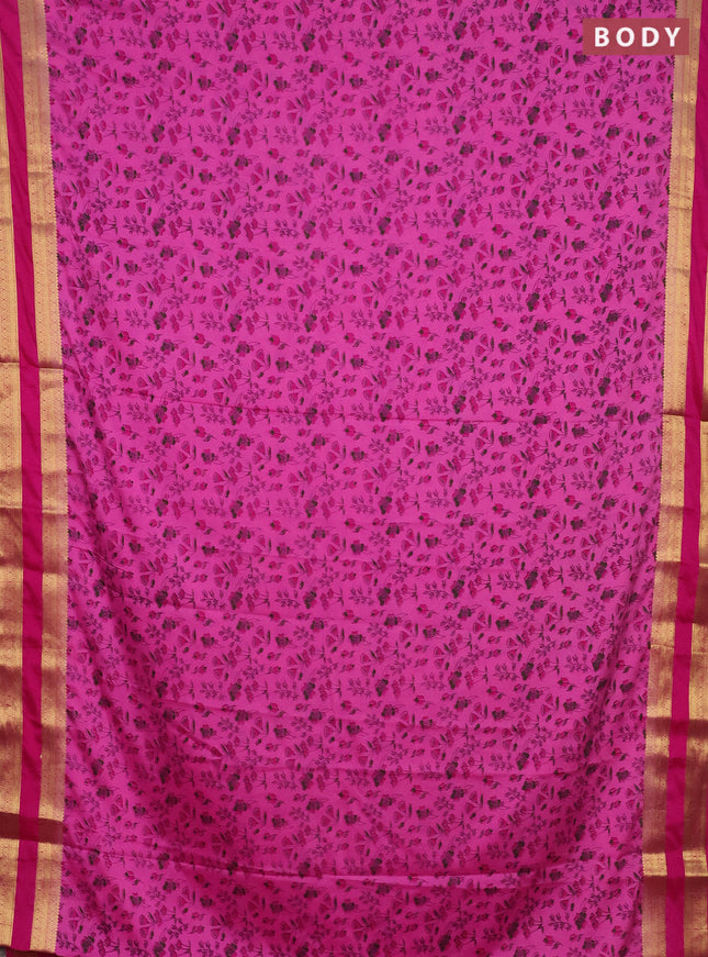 Semi mysore silk saree pink with allover prints and rettapet zari woven border