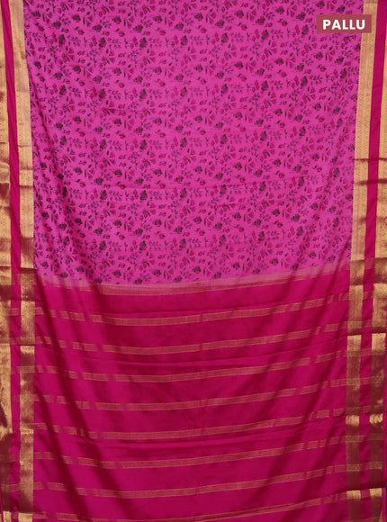 Semi mysore silk saree pink with allover prints and rettapet zari woven border