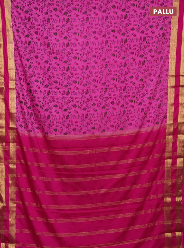 Semi mysore silk saree pink with allover prints and rettapet zari woven border