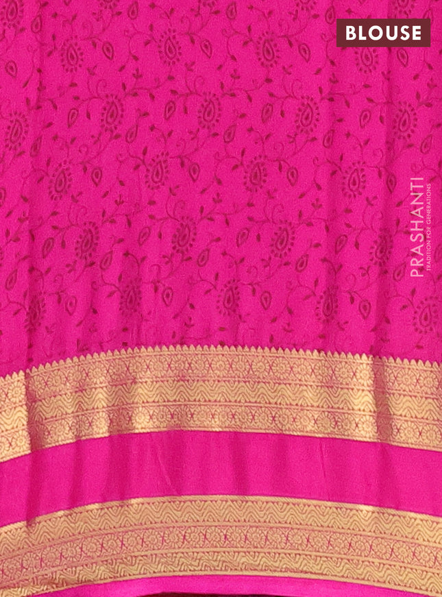 Semi mysore silk saree pink with allover prints and rettapet zari woven border