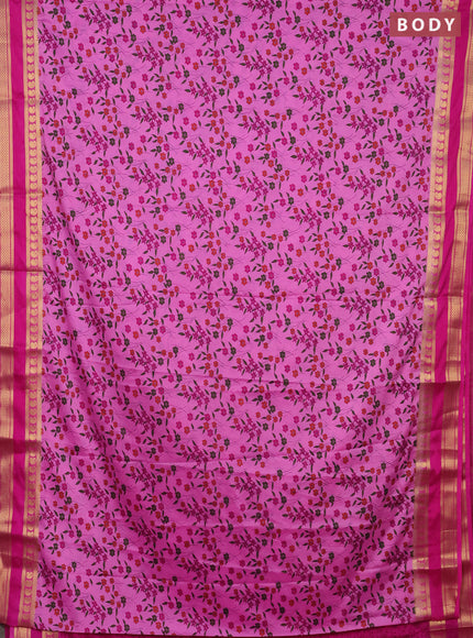 Semi mysore silk saree light pink and pink with floral prints and rettapet zari woven border