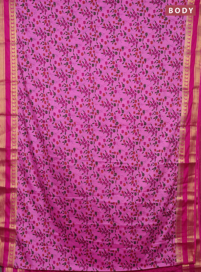 Semi mysore silk saree light pink and pink with floral prints and rettapet zari woven border