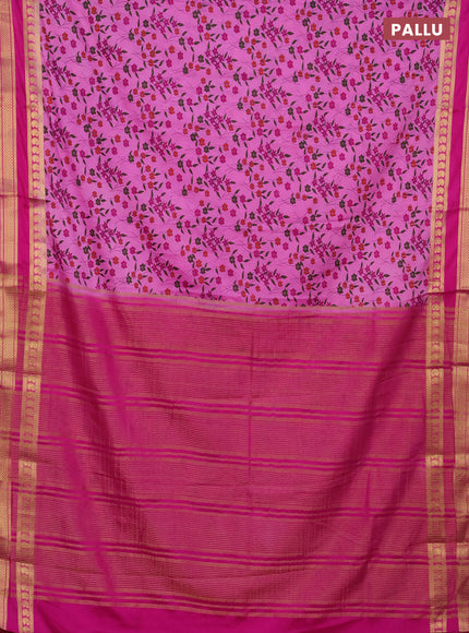 Semi mysore silk saree light pink and pink with floral prints and rettapet zari woven border