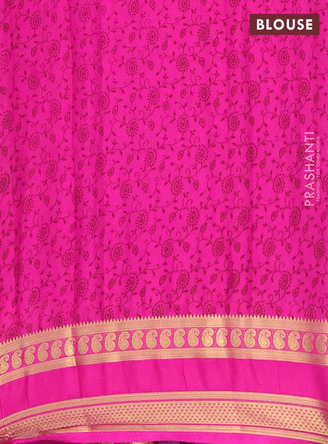 Semi mysore silk saree light pink and pink with floral prints and rettapet zari woven border