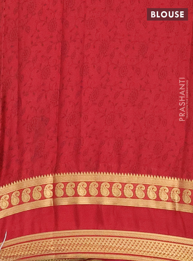 Semi mysore silk saree lime green and maroon with floral prints and rettapet zari woven border