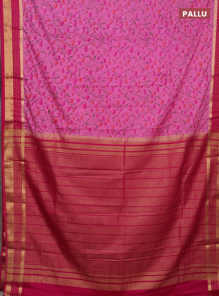 Semi mysore silk saree light pink and pink with floral prints and zari woven border
