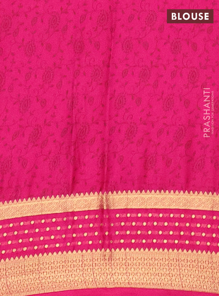 Semi mysore silk saree light pink and pink with floral prints and zari woven border