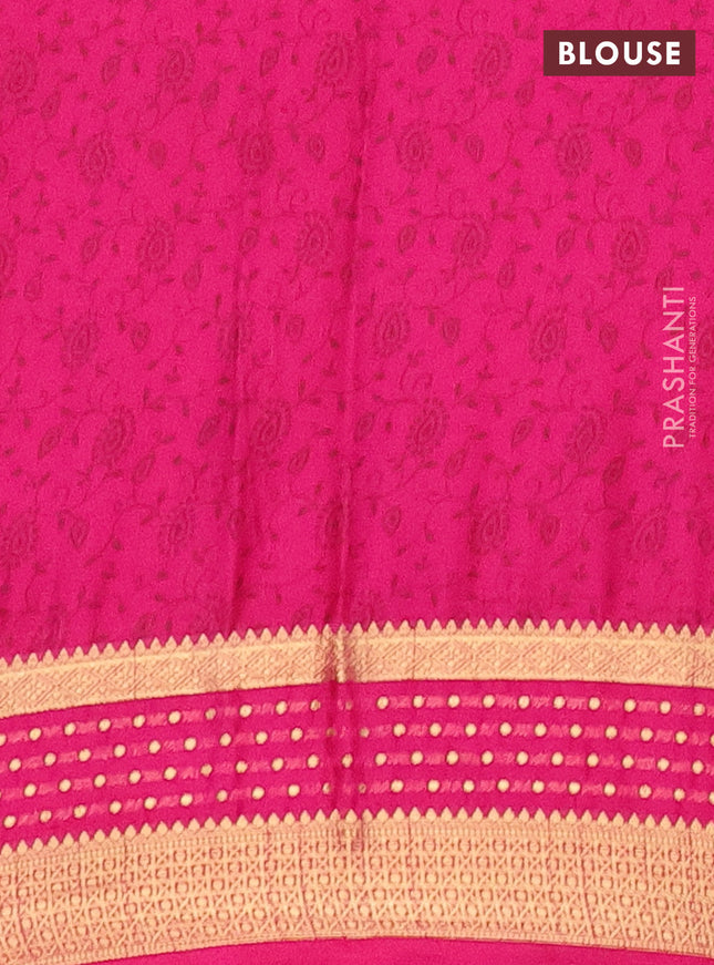Semi mysore silk saree light pink and pink with floral prints and zari woven border