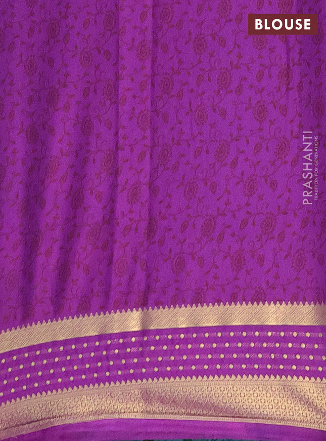 Semi mysore silk saree light blue and purple with floral prints and zari woven border