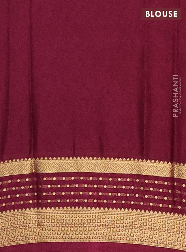 Semi mysore silk saree pink and wine shade with floral prints and zari woven border