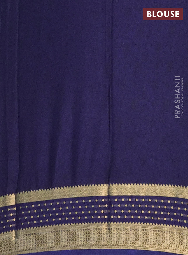 Semi mysore silk saree teal green and navy blue with floral prints and zari woven border