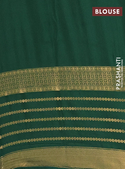 Semi mysore silk saree pastel green and green with allover kalamkari prints and long zari woven border