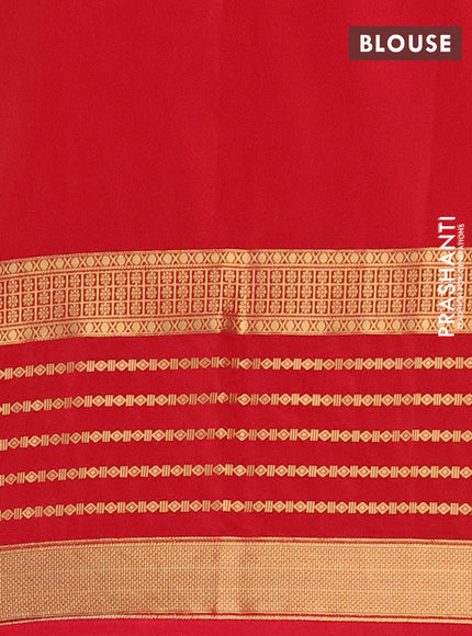 Semi mysore silk saree sandal and red with allover kalamkari prints and long zari woven border