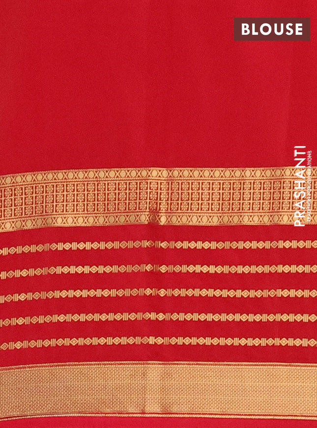 Semi mysore silk saree sandal and red with allover kalamkari prints and long zari woven border