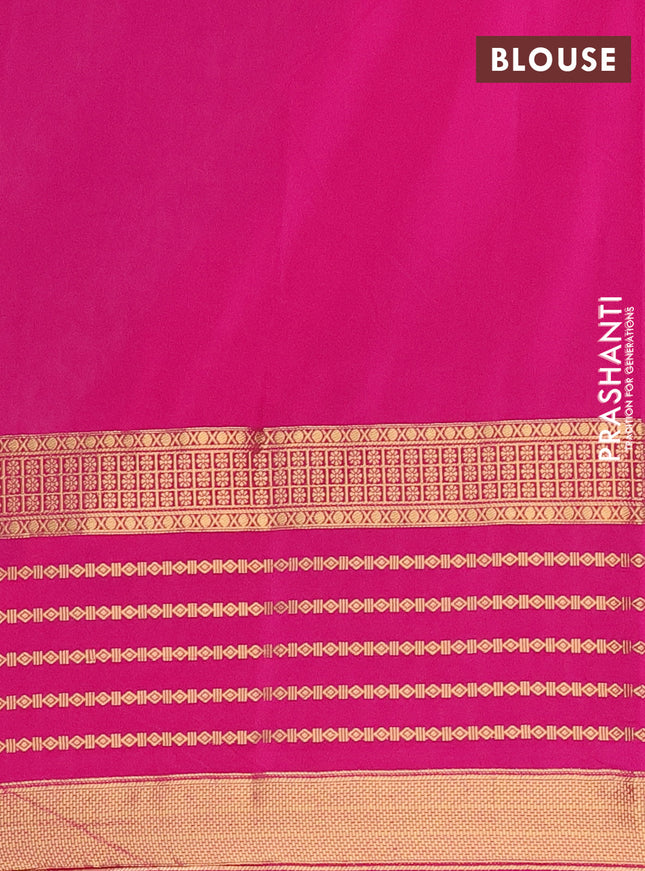 Semi mysore silk saree cream and pink with allover kalamkari prints and long zari woven border