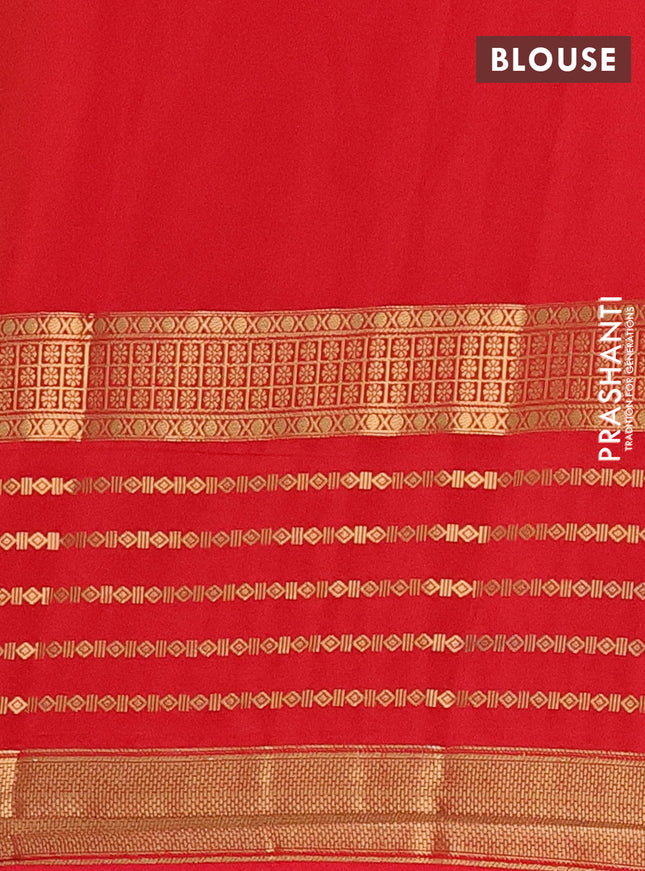 Semi mysore silk saree yellow and red with allover kalamkari prints and long zari woven border
