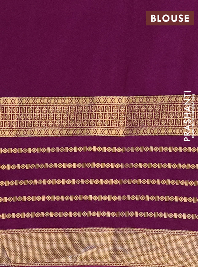 Semi mysore silk saree teal shade and purple with allover kalamkari prints and long zari woven border