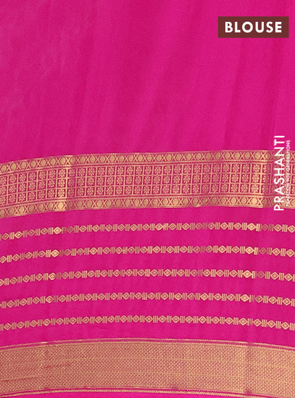 Semi mysore silk saree cream and pink with allover kalamkari prints and long zari woven border