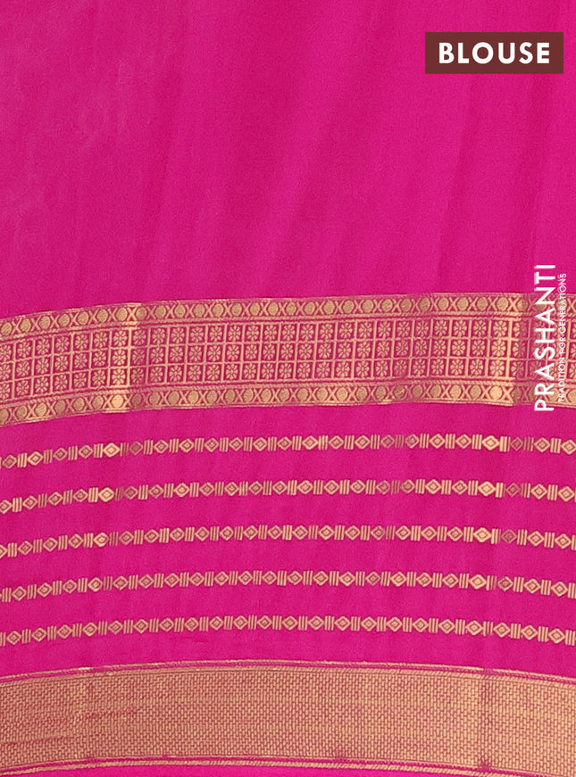 Semi mysore silk saree cream and pink with allover kalamkari prints and long zari woven border