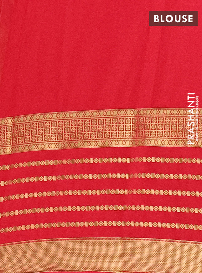 Semi mysore silk saree sandal and red with allover kalamkari prints and long zari woven border