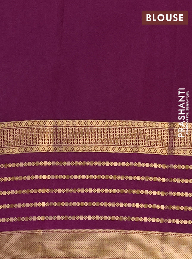 Semi mysore silk saree pastel blue and purple with allover kalamkari prints and long zari woven border