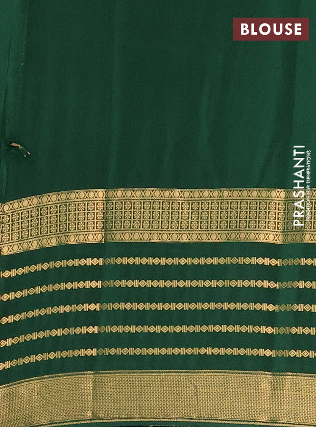 Semi mysore silk saree pastel green and green with allover kalamkari prints and long zari woven border