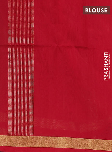 Kora silk cotton saree dark mehendi green and red with allover thread & zari weaves and zari woven border