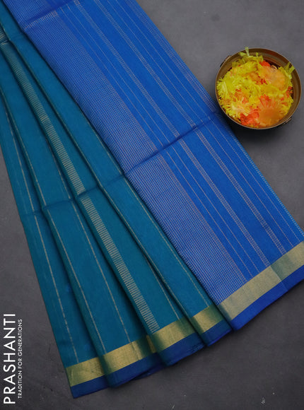 Kora silk cotton saree teal blue and cs blue with allover thread & zari weaves and zari woven border