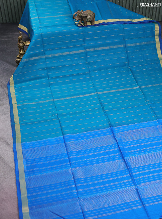Kora silk cotton saree teal blue and cs blue with allover thread & zari weaves and zari woven border
