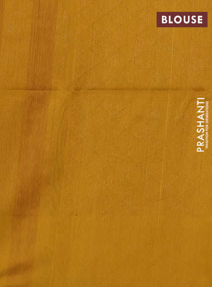 Kora silk cotton saree dark green and mustard yellow with allover thread & zari buttas and zari woven butta border