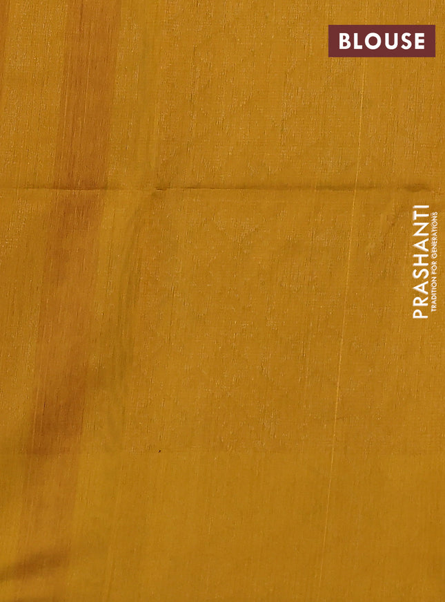 Kora silk cotton saree dark green and mustard yellow with allover thread & zari buttas and zari woven butta border