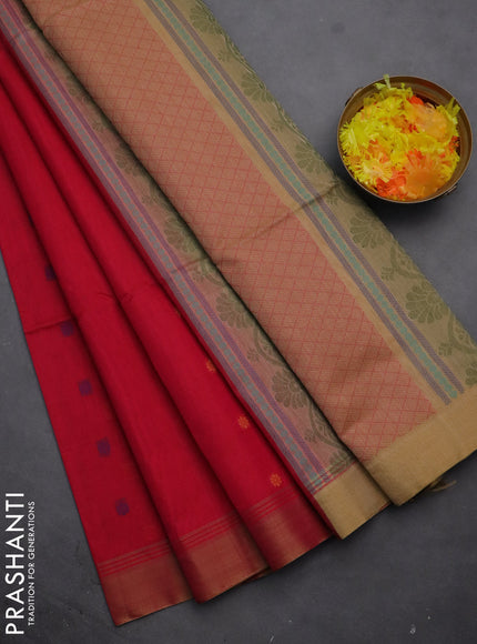 Kora silk cotton saree pink and sandal with thread woven floral buttas and simpl border