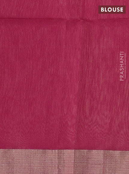 Kora silk cotton saree beige and magenta pink with thread & zari woven floral buttas and zari woven border