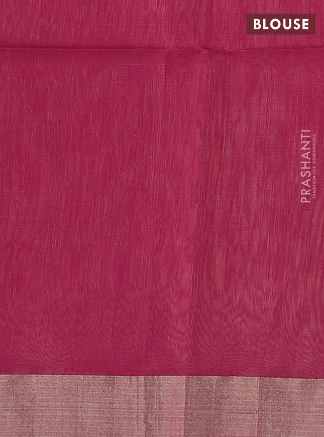 Kora silk cotton saree beige and magenta pink with thread & zari woven floral buttas and zari woven border