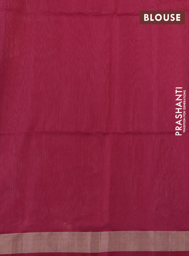 Kora silk cotton saree teal green shade and magenta pink with thread & zari woven floral buttas and zari woven border