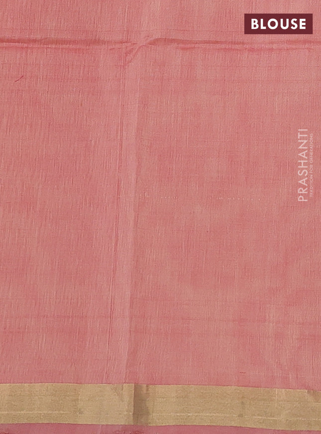 Kora silk cotton saree cream and pink with thread & zari woven floral buttas and zari woven border