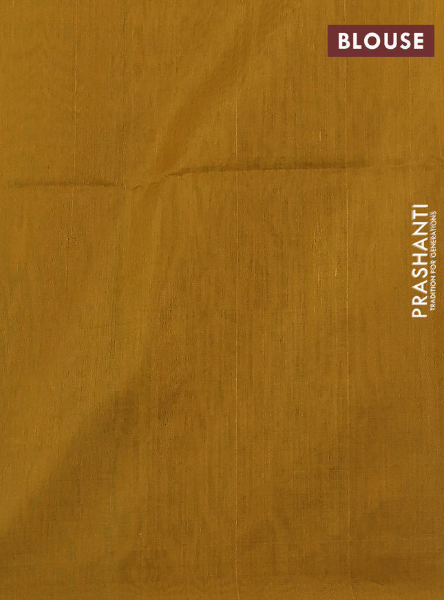 Kora silk cotton saree green and mustard yellow with thread & zari woven leaf buttas and piping border