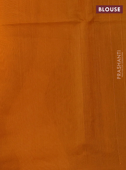 Kora silk cotton saree blue and dark mustard with thread & zari woven leaf buttas and piping border