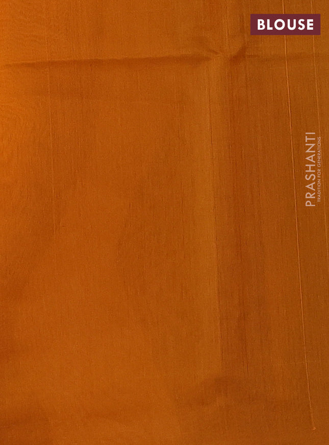 Kora silk cotton saree blue and dark mustard with thread & zari woven leaf buttas and piping border