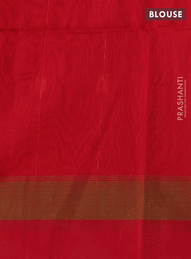 Kora silk cotton saree olive green and red with zari woven buttas and zari woven butta border