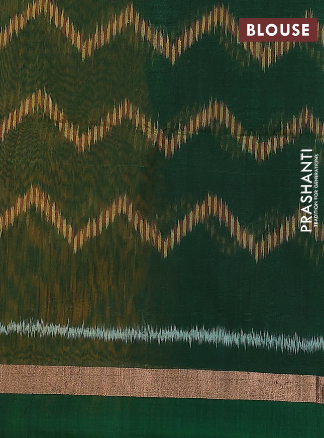 Kora silk cotton saree mustard yellow and green with zari woven buttas and zari woven border