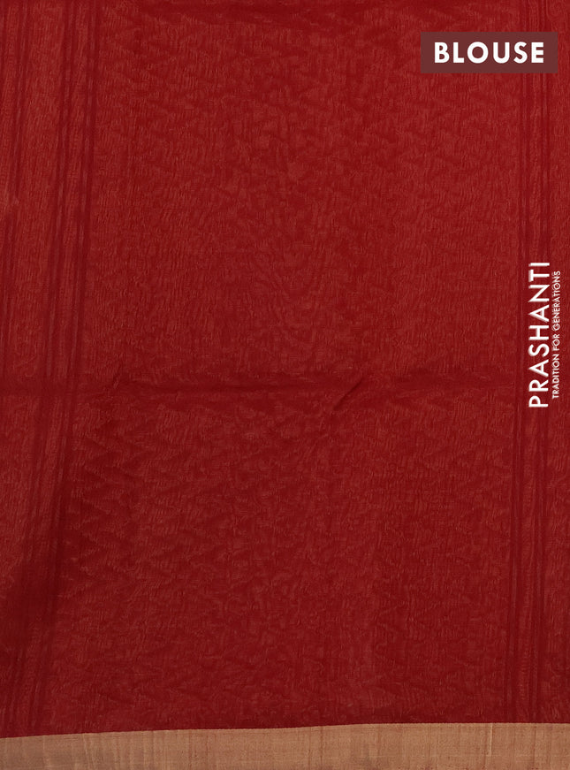 Kora silk cotton saree olive green and maroon with zari woven buttas and zari woven border