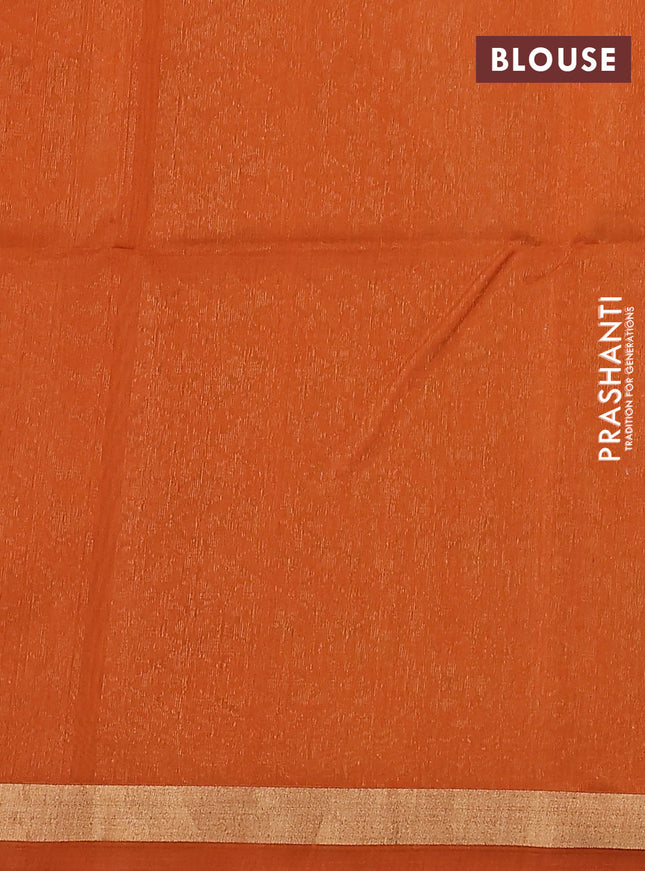Kora silk cotton saree green and orange with zari woven buttas and zari woven border